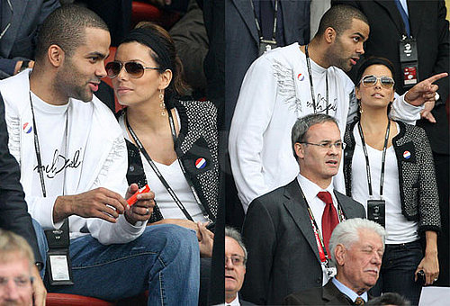 Eva Longoria, Tony Parker, Roger Federer at the France-Italia Game in the Euro 2008