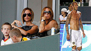 David Beckham Shirtless on the Soccer Field with Posh and Kids Watching