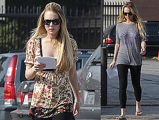 Photos Of Lindsay Lohan Wearing Leggings on the Set of Labor Pains
