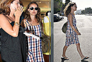 Photos of Natalie Portman Shopping in a Plaid Dress in Malibu