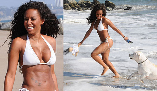 Photos of Bikini-Clad Melanie Brown Playing With Her Dog on Santa Monica Beach