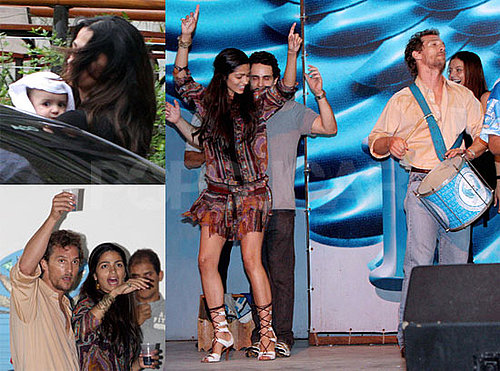 Photos of Matthew McConaughey, Playing Bongos, and Camila Alves in Brazil with Son Levi