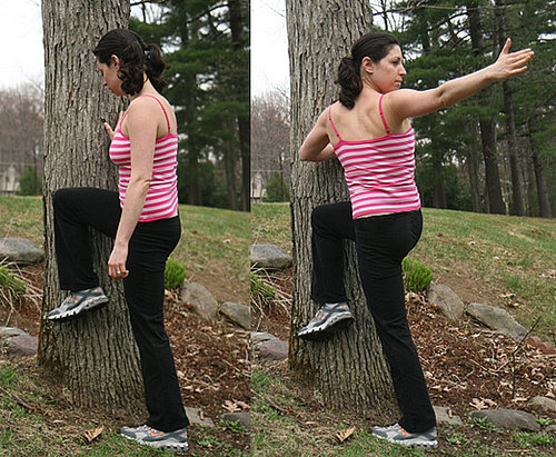 Stretch It: Spinal Twist Against a Tree