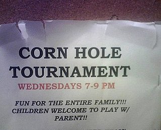 Corn Hole Tournament Sign Says It's Fun for the Entire Family