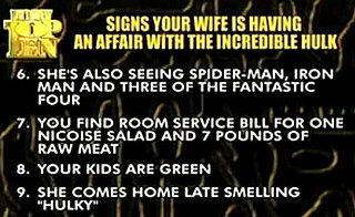 Letterman's Top 10 Signs Your Wife Is Having an Affair With the Incredible Hulk