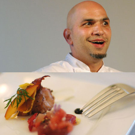 From New York, Michael Psilakis of Anthos brought tuna with watermelon three ways, feta cheese, and smoked octopus with peaches and yogurt.
The octopus was surprisingly nonrubbery and the flavors blended superbly.
From New York, Michael Psilakis of Anthos brought tuna with watermelon three ways, feta cheese, and smoked octopus with peaches and yogurt.
The octopus was surprisingly nonrubbery and the flavors blended superbly.