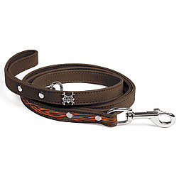 Brown Leather Leash with Orange Tribal