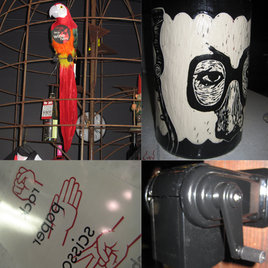 A fake parrot sits in an oversized birdcage. The spit bucket is a man's face. A manual pencil sharpener ties in with the lockers.
Scott, our pourer, gave us all rock, paper, scissors tattoos.
A fake parrot sits in an oversized birdcage. The spit bucket is a man's face. A manual pencil sharpener ties in with the lockers.
Scott, our pourer, gave us all rock, paper, scissors tattoos.
