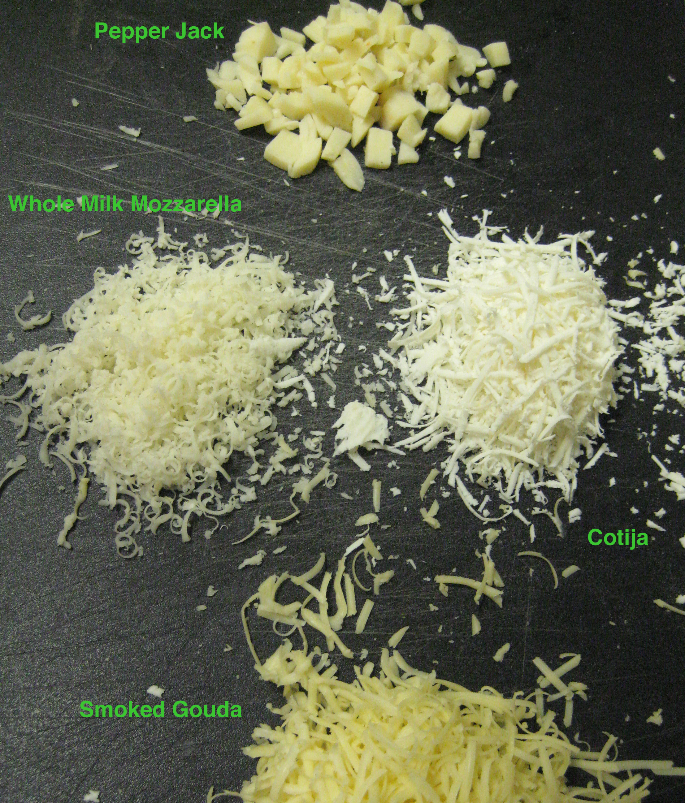 Here are the cheeses I used. If you are wondering the other six types of cheese in my fridge were: Parmesan (2 varieties), gorgo Here are the cheeses I used. If you are wondering the other six types of cheese in my fridge were: Parmesan (2 varieties), gorgo