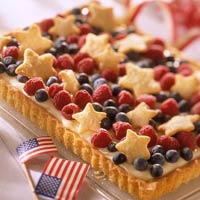 An exact replica of the American flag not your style? Deconstruct it with this fruity star spangled tart.
An exact replica of the American flag not your style? Deconstruct it with this fruity star spangled tart.