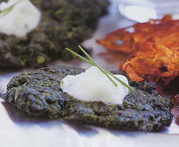 Greek-Herbed Spinach Latkes with Feta-Yogurt Sauce Greek-Herbed Spinach Latkes with Feta-Yogurt Sauce