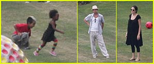 Spotted: Angelina, Brad, and the (older) children playing outside! 