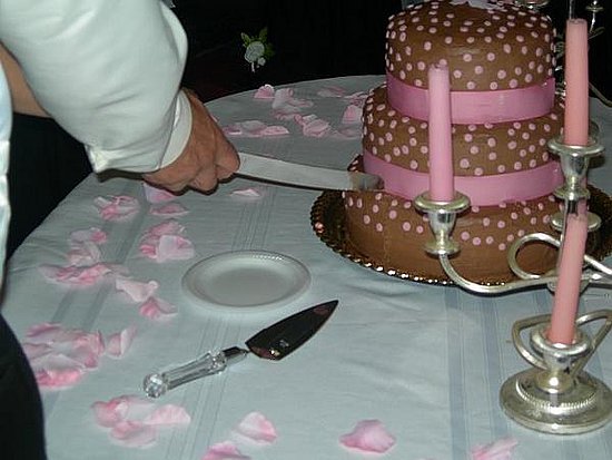 Our cute cake.  We had to take off the bottom pink ribbon to cut it.
