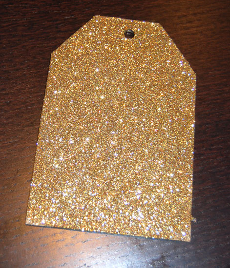 Glittered tag waiting to dry Glittered tag waiting to dry