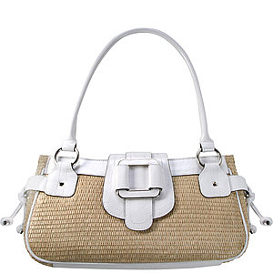 White and tan satchel