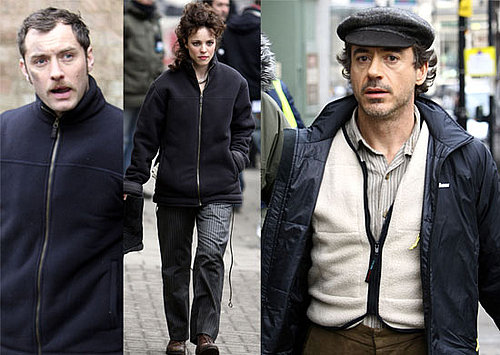 Photos Of Rachel McAdams, Jude Law and Robert Downey Jr on the Sherlock Holmes Set in London UK