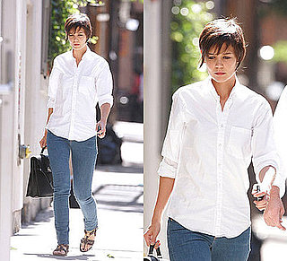 Get Katie Holmes Crisp White Shirt Style