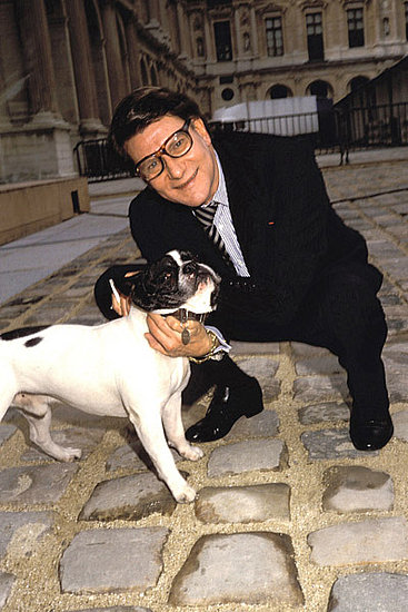 2000: Yves Saint Laurent with his French bulldog in Paris.