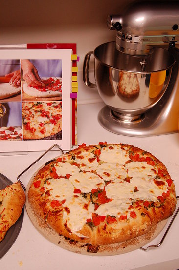 Pizza Margherita.  Recipe from: Williams-Sonoma Essentials of Baking