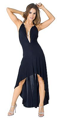 ROYCE Black Long Halter Dress w/ Rhinestone Amulet
