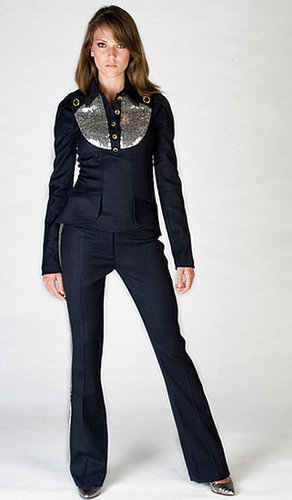 Sequins top & wool tuxedo pants
