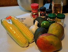 Spicy Shrimp With Avocado, Corn, and Mango Cocktail