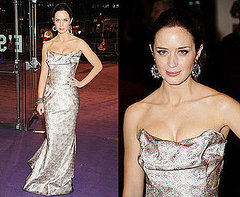 Actress Emily Blunt at the UK Film Premiere of The Young Victoria in Vivienne Westwood