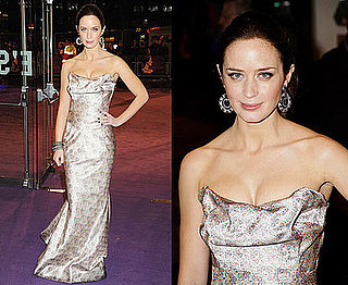 Actress Emily Blunt at the UK Film Premiere of The Young Victoria in Vivienne Westwood