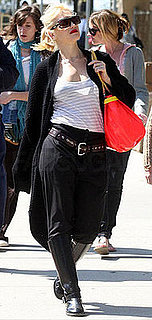 Gwen Stefani Strolls Ventura Boulevard in a Pirate Ensemble With Brown Belt and Coral LAMB Bag