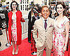 Anne Hathaway Helps Induct Valentino Into The Rodeo Drive Walk Of Style in a Floral Pink Dress and Red Coat
