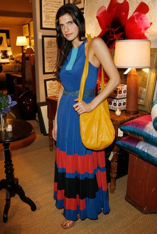 Lake Bell Wears Colorblock Maxi Dress at Lyn Devon Party in LA