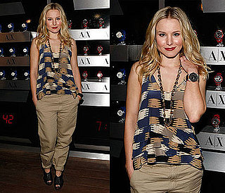 Kristen Bell Attends Armani Exchange Watch Launch Party in Phillip Lim Ikat Top and Khakis