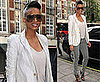 Photo of Singer Ciara in London Wearing Gray Jeans and White Blazer