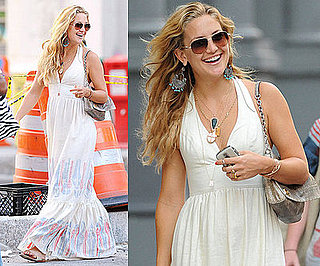 Kate Hudson Strolls NYC in White Lauren Moffatt Halter Maxi Dress