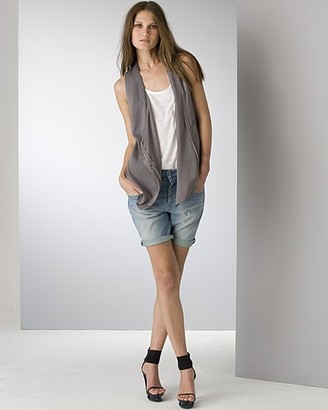 Long, Cuffed, Faded Denim Boyfriend Shorts