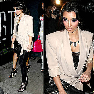 Kim Kardashian at STK's One Year Anniversary in LA Wearing Yves Saint Laurent Grid Boots and House of Harlow Necklace