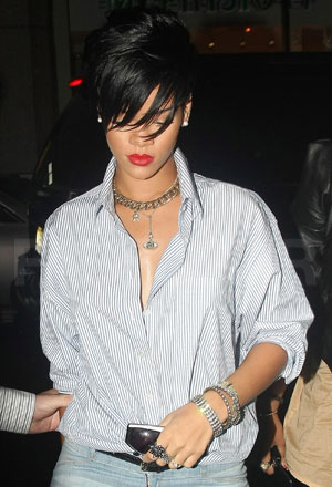 Photo of Rihanna Wearing Striped Button Down Shirt In NYC