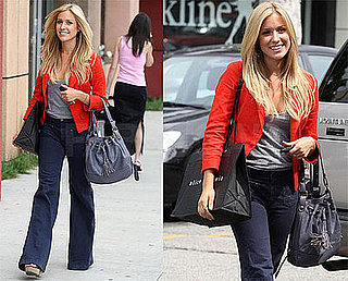 Kristin Cavallari Strolls LA Wearing Red Blazer and Wide Leg Jeans