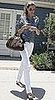Model Gisele Bundchen in White Jeans and Blue Blouse in Santa Monica