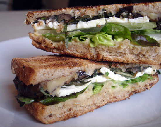 Recipe For Warm Eggplant Sandwich With Mint, Feta, and Hummus Recipe For Warm Eggplant Sandwich With Mint, Feta, and Hummus