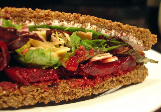 Recipe For Roasted Beet Sandwich With Avocado, Goat Cheese, and Toasted Almonds Recipe For Roasted Beet Sandwich With Avocado, Goat Cheese, and Toasted Almonds