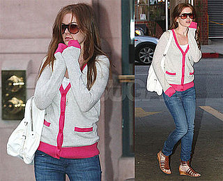 Photos of Isla Fisher in a Pink Cardigan in LA