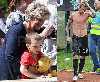 Photos of Cruz Beckham Carrying a Winnie the Pooh Stuffed Animal at Lunch With Sandra Beckham