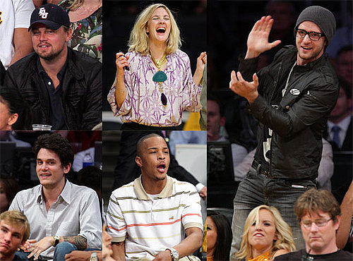 Photos of John Mayer, Justin Timberlake, Leonardo DiCaprio, Drew Barrymore at Lakers Game