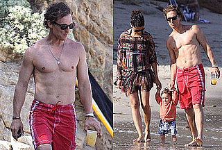 Photos of Shirtless Matthew McConaughey at the Beach with Camila and Son Levi