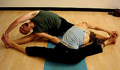 Partner Yoga Pose: Twisting Seated Straddle 