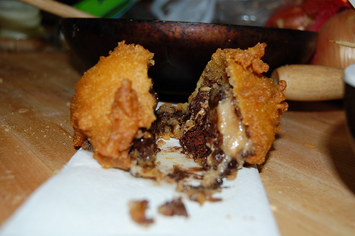 Deep Fried Peanut Butter-Covered Brownie Wrapped In Cookie Dough Deep Fried Peanut Butter-Covered Brownie Wrapped In Cookie Dough