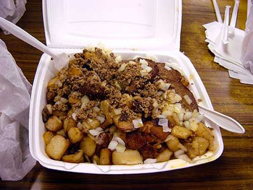 The Garbage Plate: A combination of either cheeseburger, hamburger, Italian sausages, steak, chicken, white or red hots, a grill The Garbage Plate: A combination of either cheeseburger, hamburger, Italian sausages, steak, chicken, white or red hots, a grill
