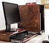 Wooden CPU Stand/Keyboard Holder From Neiman Marcus Hides Computer With Wooden Carving
