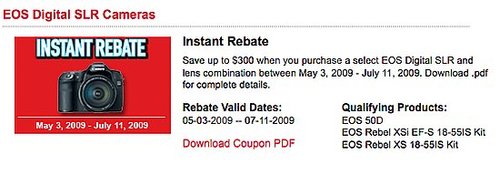 Canon Adds Rebates to DSLRs and Camera Lenses